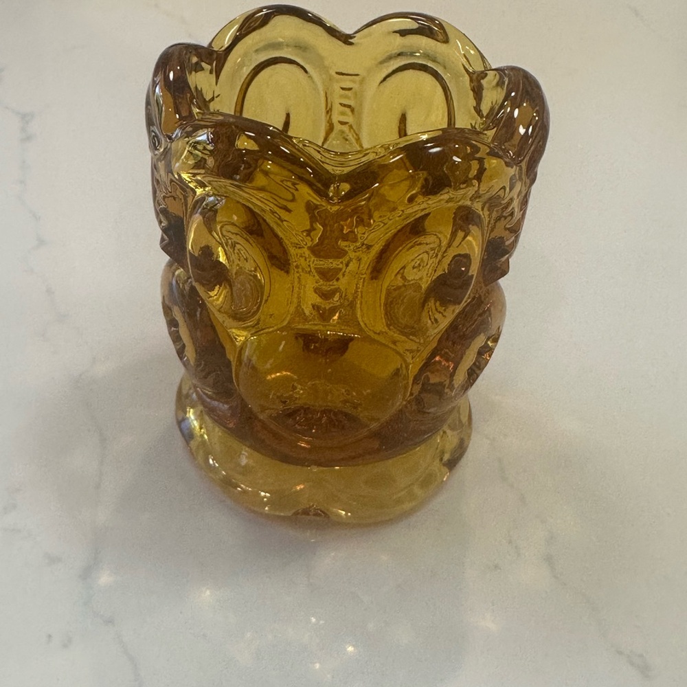 Moon and stars glass toothpick holder. Amber